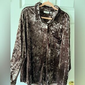 Oversized Brown Velour Button Down - Belle by Kim Gravel (QVC) - Size 2X